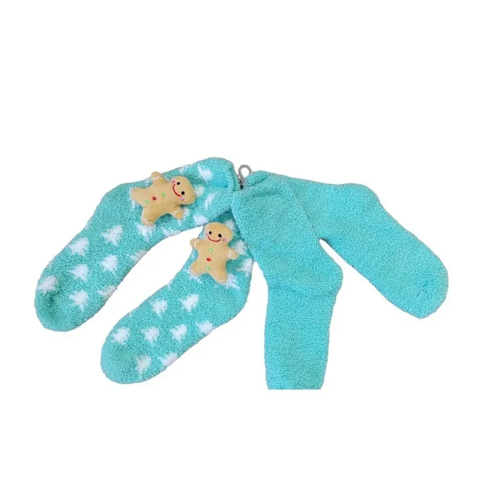 Women's Socks Medium Fuzzy Christmas Tree and Gingerbread Man  New Without Tags